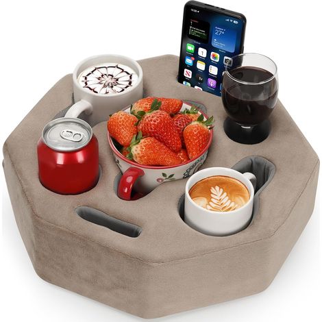Coussin porte-gobelet octogonal pour café, téléphone, télécommande – Plateau porte-gobelet pour lit, voiture, canapé, table (1/5)