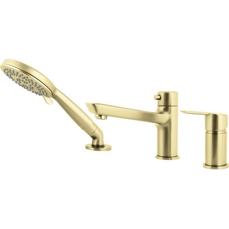 Miscelatore vasca in kit 3 fori in ottone finitura oro spazzolato - Stapol