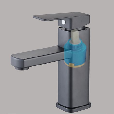 Robinet de lavabo carré noir monobloc pour eau chaude et froide, robinet carré de salle de bain (1/5)