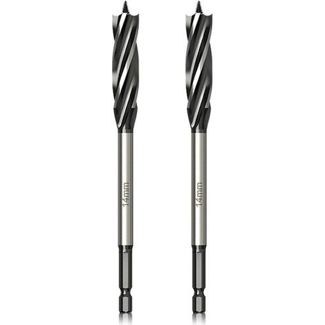 Juego profesional de brocas para madera de 14 mm x 165 mm x 2 piezas, broca helicoidal con punta piloto autoalimentada, broca hexagonal de vástago de 1/4 de pulgada para carpintería.