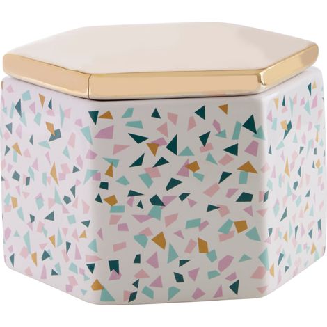 Interiors By Premier Hexagonal Ceramic Storage Jar With Terrazzo Flecks,Canister With Gold-Coated Lid,Biscuit Barrel For Kitchen (1/3)
