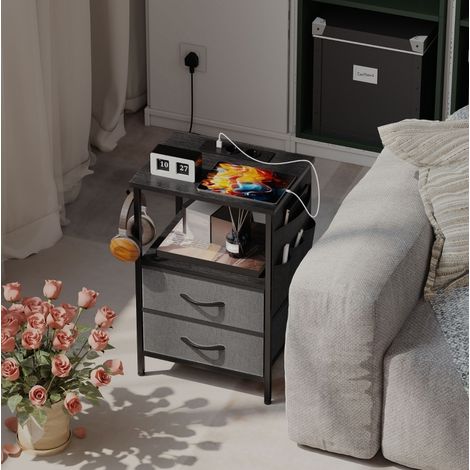 Mesa auxiliar con enchufes y cajones 40x30x60 cm OKMYHOME (1/5)