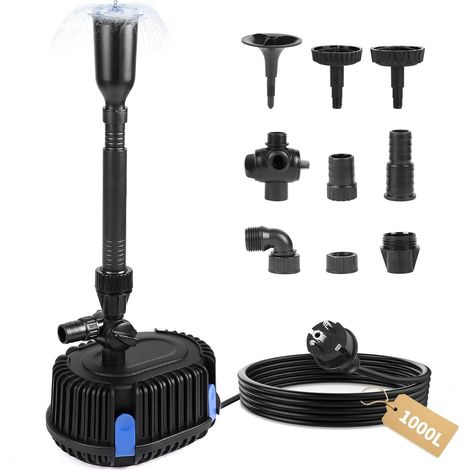 Pompe pour Fontaine Extérieure Jardin 2500L/H 2,7 M, Pompe de bassin 45W avec Câble 10 M, Pompe à Filtre Submersible, Pompe à eau pour Koï, Étang, Ruisseau, Débit Réglable (1/5)