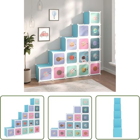 The Living Store Armoire de rangement pour enfants avec 15 cubes Bleu PP - Meuble Enfant - Rangements Enfants - Étagère Enfant - Armoire Rangement - Organiseur Jouets (1/5)