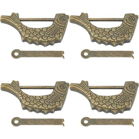 4 ensembles de serrures à combinaison en alliage de poisson rétro 60x31x8.5mm en forme de poisson cadenas de verrouillage vintage avec clé pour boîte d'armoire de porte de tiroir (1/4)