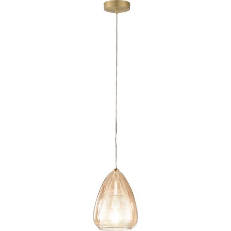 Suspension Britton En Métal Et Verre Borosilicate, Couleur Ambre, Design Moderne, Douille E27, Diamètre 22 Cm, Classe D'Isolation 1 (1/3)