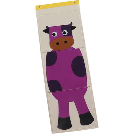 Dreiteilige, wandmontierte Aufbewahrungstasche mit Filztiermotiv, für Kleiderschrank oder Kinderbett, zum Aufhängen über der Tür (Rinder), 100,5 x 34,7 cm (1/5)