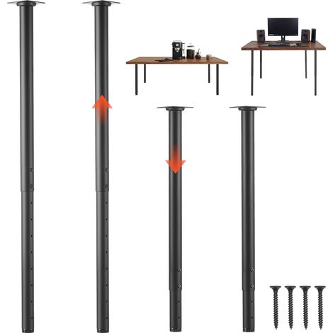 VEVOR Patas Regulables de Mesa de Acero al Carbono, Altura Ajustable 600-1000 mm, Capacidad Máxima 544 kg, Juego de 4 Patas Redondas con Kit de Herrajes para Escritorio, Banco de Trabajo, Mesa de Bar