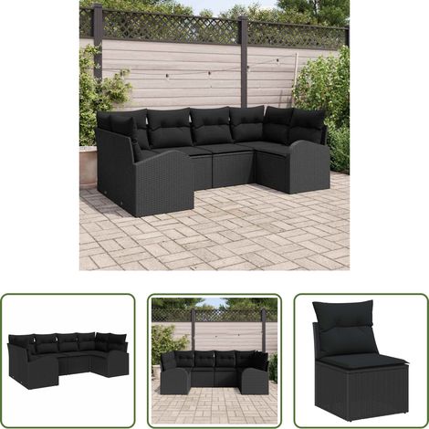 vidaXL Jardin -  Ensemble de canapé de jardin 6 pcs Noir Poly Rattan (1/5)