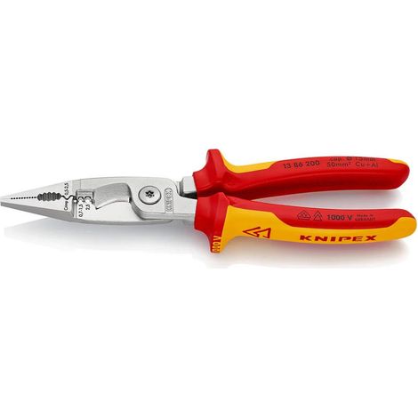 KNIPEX 13 86 200 SB Pinza per elettroinstallazioni isolati con manici rivestiti in materiale bicomponente, collaudati VDE cromata 200 mm