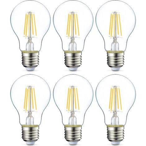 Set mit 6 LED-Lampen, Edison-Schraubsockel, E27, 4 W (entspricht 40 W), transparentes Filament, nicht dimmbare Intensität (1/3)
