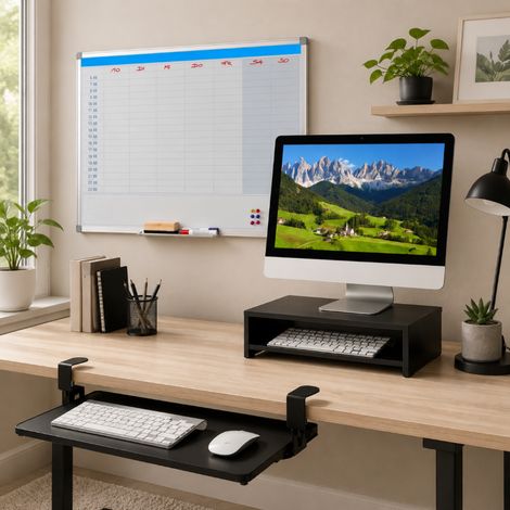Set ergonomico per postazione di lavoro (3 pezzi) – Cassetto per tastiera, pannello magnetico e supporto per monitor (1/5)