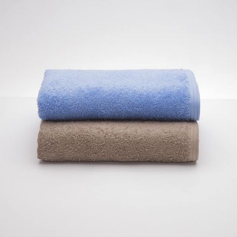 Lot de 2 Serviettes de Douche Ocean Duo Bleu et Pierre 100% Coton 550 g/m² (1/5)