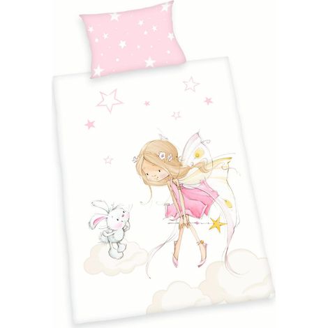 Parure de lit Little Fairy, Taie de Coussin 40 x 60 cm avec Rabat, Housse de Couette 100 x 135 cm avec Fermeture éclair Facile à manier, 100% Coton/renforcé, Rose (1/5)