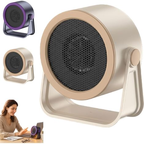 Calefactor portátil con ventilador, inclinable hasta 90°.