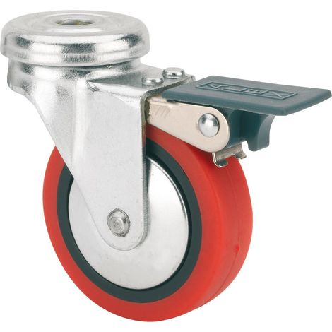 rueda giratora agujero m10 freno 21bsrfn50cp-ppi poliamix-poliur.rojo liso