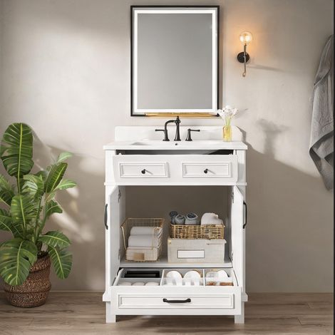 Meuble sous vasque blanc avec vasque céramique intégrée 9 (1/5)