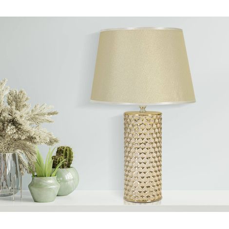 Dmora - Tischlampe Bono, Schreibtischleuchte, Büroleuchte, Arbeitslampe, Weiß und Gold, 30x30 h48 cm (1/5)