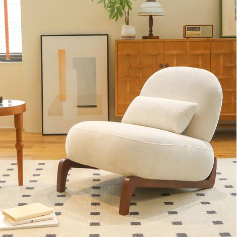 Chaise d'appoint sans accoudoirs en velours blanc avec pieds en bois massif,86.9x72.1x69.9 cm (1/5)