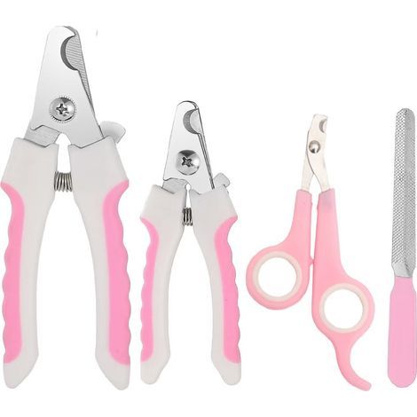 Cortauñas rosa para mascotas, con 4 pinzas y un bloqueo de seguridad para evitar cortar demasiado. Cortauñas profesional. (1/5)