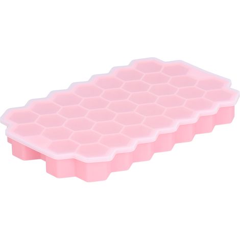 Bac à glaçons alvéolé à 37 compartiments avec couvercle en silicone alimentaire, rose. Idéal pour la maison et les bars. (1/5)