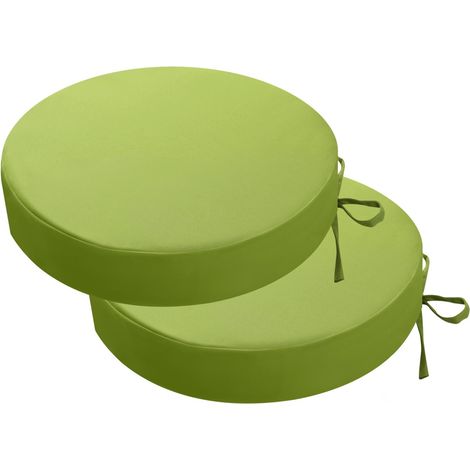 Lot de 2 coussins de chaise ronds pour extérieur - 7 cm d'épaisseur - Coussins ronds de jardin avec attaches - Imperméables - Pour mobilier d'extérieur - 38 x 38 cm - Vert (1/5)