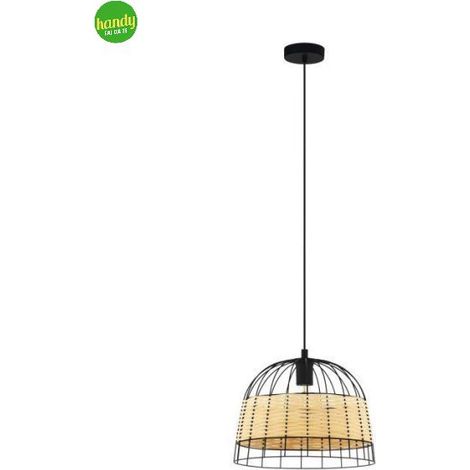 Sospensione ANWICK nero e rattan (1/5)