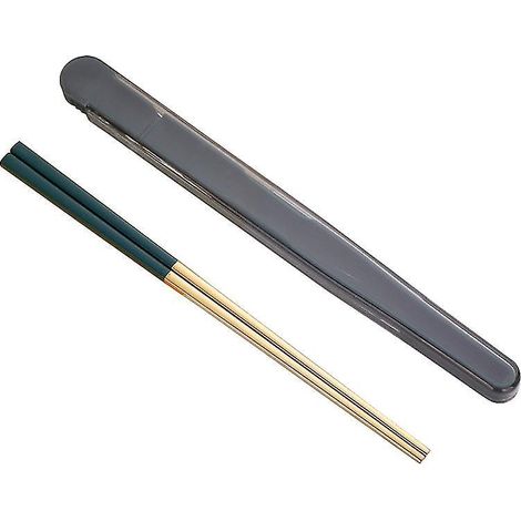 Baguettes portables en acier inoxydable 304 avec boîte de rangement pratique, idéales pour les étudiants et les employés de bureau (vert). (1/5)