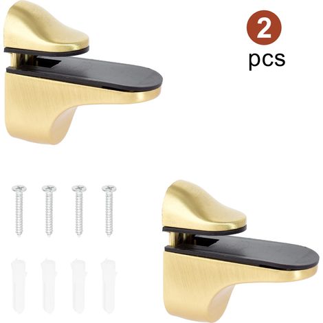 (Doré 2 pièces - 5,6 cm) 2 supports d'étagère murale flottante en alliage de zinc, clips métalliques réglables pour étagères en verre ou en bois, étagères de placard ou de bibliothèque (1/5)