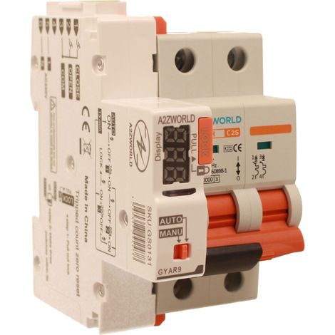 MCB Interruttore Magnetotermico Con Riarmo Automatico, Curva C 2P 3M 10000A AC 400V PB8H, 3 Tentativi (10s/60s/300s), Corrente Disponibili 10A 16A 20A 25A 32A 40A 50A 63A  (C25A)