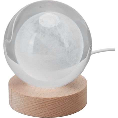 Lampe de nuit 3D en forme de lune, boule de cristal, veilleuse LED en bois sculpté, décoration de table, cadeau pour les amis et les enfants, lumière blanche lunaire (1/5)