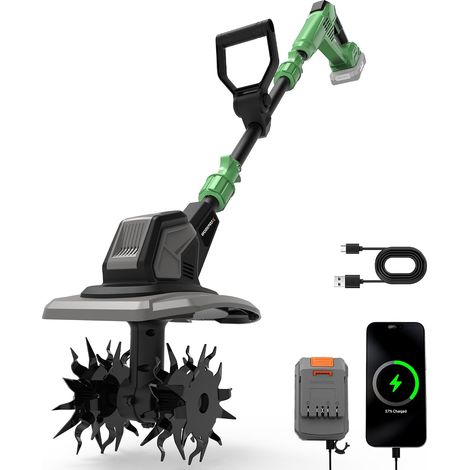 Motobineuse Électrique sans Fil 20V, Mini Cultivateur Électrique  Largeur/Profondeur 20 cm, 280 tr/min, Batterie 4,0 Ah, Légère 4,7 kg, Cultivateur Compact pour Jardin et Entretien du Sol (1/5)