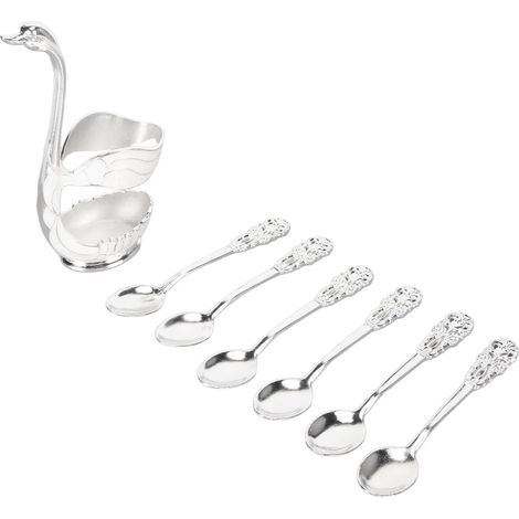 Service De Table en Forme De Cygne Argenté, Support De Base De Cygne, Cuillère à Café, Ensemble De Couverts, Cuillère à Café, Desserts Aux Fruits, Crème Glacée, Gâteau, Cuillère à Café (1/5)