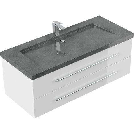 Badmöbel Granit G654 Damo 130 cm 1 Hahnloch SoftClose weiß hochglanz (1/5)