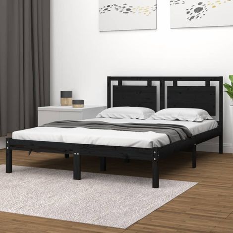 Lit adulte Contemporain Cadre de lit Noir Bois massif 200x200 cm 97363 (1/5)