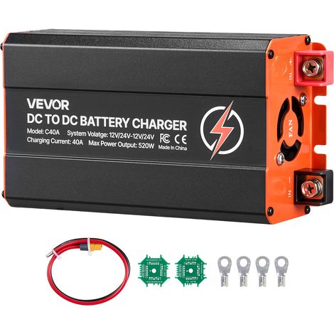 VEVOR Cargador de Batería CC a CC, 520 W, Cargador de Batería Integrado de 40 A, para Estaciones de Energía Portátiles, Compatible con Baterías de Plomo-ácido LiFePO4 AGM GEL, 12 V/24 V-12 V/24 V (1/5)