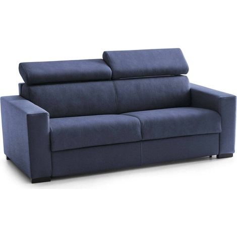 Dmora - Festes Sofa Dkalul, Großes 2-Sitzer-Sofa, 100% Made in Italy, Sofa-Wohnzimmer, aus gepolstertem Stoff, mit verstellbaren Kopfstützen und serienmäßigen Armlehnen, Cm 200x95h85, Blau