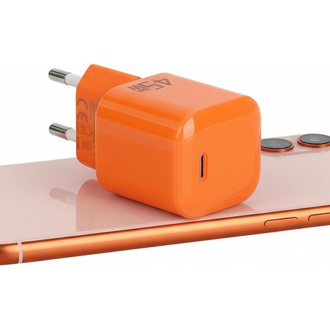Chargeur USB-C 45W avec Technologie GaN – Chargeur Rapide Compact pour iPhone 15/16/17, iPad, Samsung, MacBook & Pixel, Adaptateur Secteur USB-C Rapide, Design Orange Transparent (1/5)