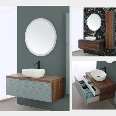 Bagno Italia Mobile bagno moderno sospeso 90 cm con lavabo base noce e cassetto verde salvia (1/5)