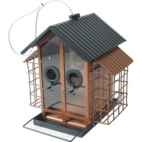 Mangeoire à oiseaux extérieure en métal résistant aux intempéries, de grande taille, adaptée aux oiseaux tels que les cardinaux (1/4)