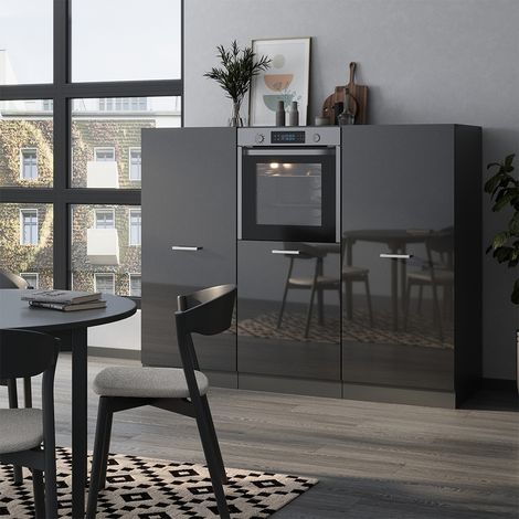 Bloc cuisine R-Line, Anthracite brillant/anthracite, 180cm sans PT, Vicco