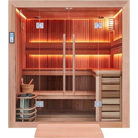 Sauna infrarouge 200x170 cm – Cèdre rouge du Canada – Double porte PMR – Poêle Harvia 9 kW – Isolation renforcée – Chromothérapie LED – Boreal (1/5)