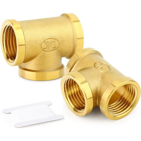 2Pcs Brass Tee Fitting, 1/2" x 1/2" x 1/2" BSP Female Pipe Fittings (1/4)