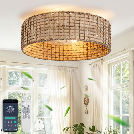 Ventilador de techo con luz de ratán, 19 pulgadas, 6 velocidades, reversible, control remoto (1/5)