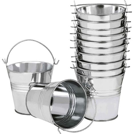 12 Pièces Mini Pots de Fleurs Suspendus en Métal 6 cm Pots de Fleurs Seau à Fleurs Suspendu Poignée Amovible Balcon Clôture D Argent (1/4)