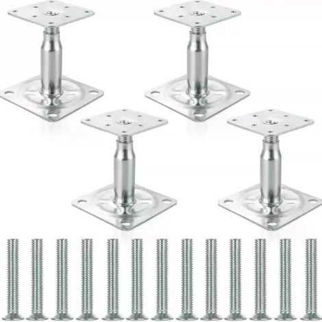 Lot de 4 supports de poteau surélevés en acier galvanisé Réglables de 100 à 150 mm Pour structures extérieures légères à moyennes (1/4)