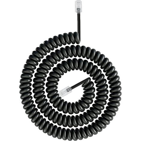 Goobay 50270 CCA Cable espiral de auricular (aluminio revestido de cobre) Conector RJ10 (4P4C) a conector RJ10 (4P4C) negro 4 metros (1/4)
