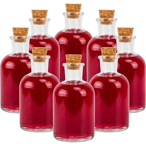 Relaxdays lot de 8 bouteilles en verre 150 ml bouchon liège huile/vinaigre/épices/liqueur déco DIY transparentes
