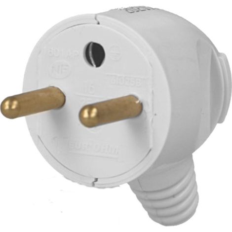 Fiche electrique 16A Mâle Coudée - Blanche - 61025 - Eurohm (1/2)