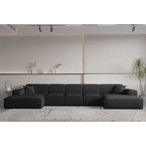 Wohnlandschaft U-Form CELES PREMIUM XL in Stoff Ascot Bukla Schwarz (1/2)
